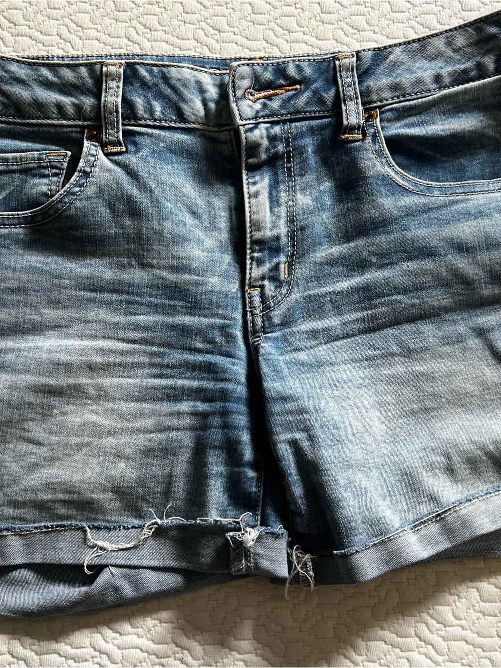 American Eagle Outfitters Light Blue Distressed Denim Shorts